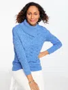 Talbots Plus Size - Basketweave Split Neck Sweater - Marl - Lakeshore Blue - 2x