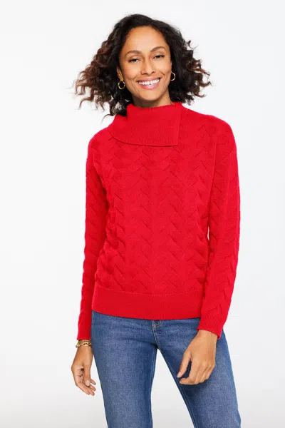 Talbots Plus Size - Basketweave Split Neck Sweater - Red - X