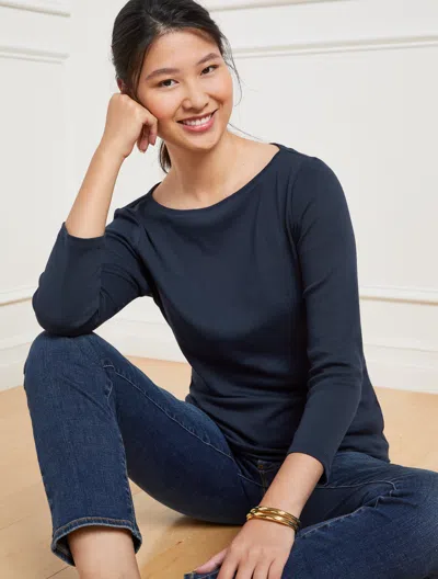Talbots Plus Size - Solid Pima Bateau Neck T-shirt - Blue - X