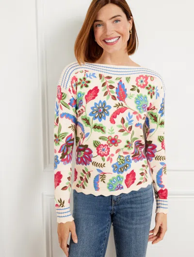 Talbots Bateau Neck Pullover Sweater - Darling Floral - Ivory - 2x