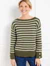 Talbots Petite - Bateau Neck Sweater - Burnt Olive/ivory - Xl - 100% Cotton  In Burnt Olive,ivory