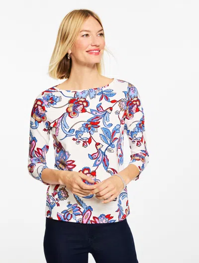 Talbots Plus Size - Bateau Neck T-shirt - Jacobean Fantasia - Ivory/valiantpy - 3x  In Multi