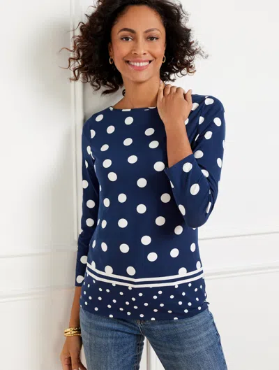 Talbots Misses - Bateau Neck T-shirt - Polka Dot Border - Ink/ivory - Large  In Ink,ivory