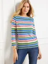 Talbots Plus Size - Bateau Neck T-shirt - Posey Stripe - Ivory - 2x - 100% Cotton  In White
