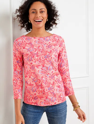 Talbots Bateau Neck T-shirt - Tossed Paisley - Pink Passion - 1x