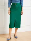 Talbots Plus Size - Belted Twill Midi Skirt - Lush Green - 22