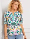 Talbots Petite - Birds & Palms Popover Shirt - White - 2xs - 100% Cotton  In White