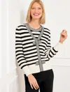 Talbots Petite - Bow Front Texture Stitch Cardigan Sweater - French Stripe - Ivory/black - Medium  In Ivory,black