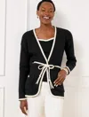 Talbots Petite - Braid Trim Sweater Jacket - Black/ivory - Medium  In Black,ivory