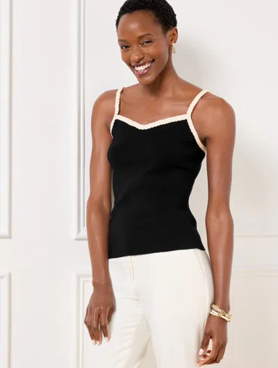 Talbots Plus Size - Braided Trim Sweater Shell - Black/ivory - 2x  In Black,ivory