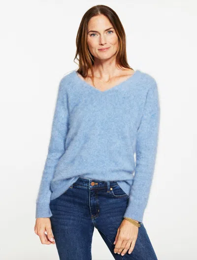 Talbots Plus Size - Brushed Cashmere V-neck Sweater - Light Moonlight Heather - 3x  In Blue