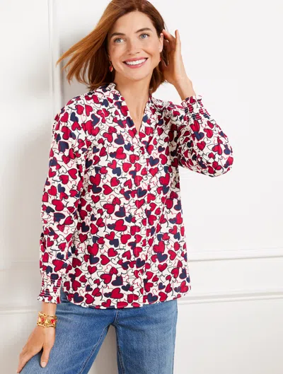 Talbots Plus Petite - Button Front Top - Entwined Hearts - Ivory/ink - X  In Ivory,ink