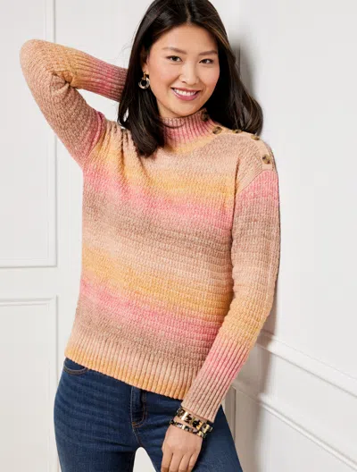 Talbots Plus Size - Button Shoulder Sweater - Space Dye - Pink/brown - 1x  In Pink,brown