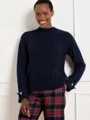 Talbots Plus Size - Cable Knit Button Cuff Sweater - Blue - 2x