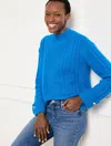 Talbots Plus Size - Cable Knit Button Cuff Sweater - Bold Blue - 3x