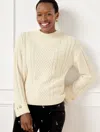 Talbots Plus Size - Cable Knit Button Cuff Sweater - Ivory - 2x