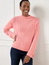 Talbots Plus Size - Cable Knit Button Cuff Sweater - Light French Pink Heather - 1x