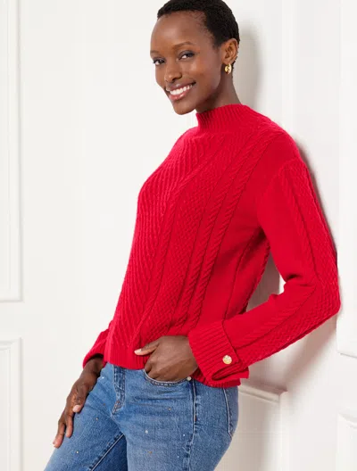 Talbots Plus Size - Cable Knit Button Cuff Sweater - Red - X