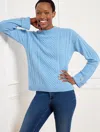 Talbots Plus Size - Cable Knit Button Cuff Sweater - Tranquil Blue Heather - 3x