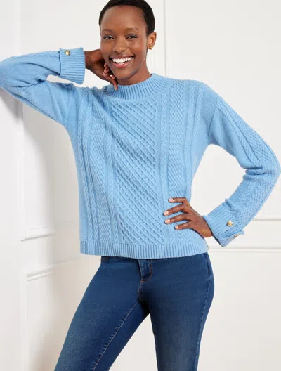Talbots Plus Size - Cable Knit Button Cuff Sweater - Tranquil Blue Heather - 3x  In Tranquil Blue Heather