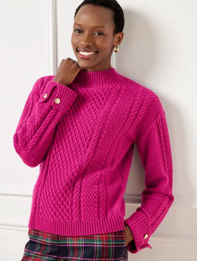 Talbots Plus Size - Cable Knit Button Cuff Sweater - Vivid Berry - 2x  In Vivid Berry