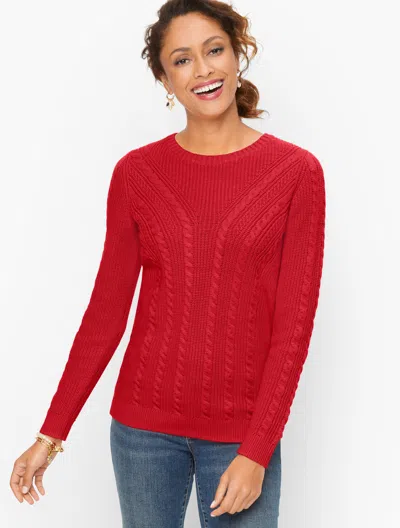 Talbots Plus Size - Cable Knit Crewneck Sweater - Red - 3x