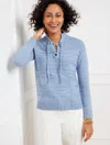 Talbots Plus Size - Cable Knit Lace Up Sweater - Admiral Blue Heather - 1x  In Admiral Blue Heather