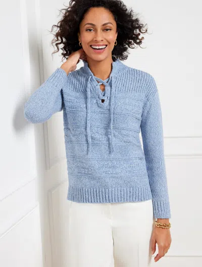 Talbots Plus Size - Cable Knit Lace Up Sweater - Admiral Blue Heather - 1x