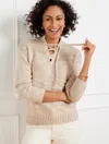 Talbots Plus Size - Cable Knit Lace Up Sweater - Fawn - 2x