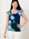 Talbots Plus Petite - Cap Sleeve Pullover Sweater - Bold Floral - Ink - 2x  In Ink