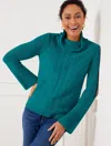 TALBOTS MISSES - CASHMERE CABLE KNIT FLARE CUFF SWEATER - DARK TEAL - MEDIUM TALBOTS