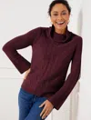 Talbots Plus Size - Cashmere Cable Knit Flare Cuff Sweater - Rich Burgundy - 2x