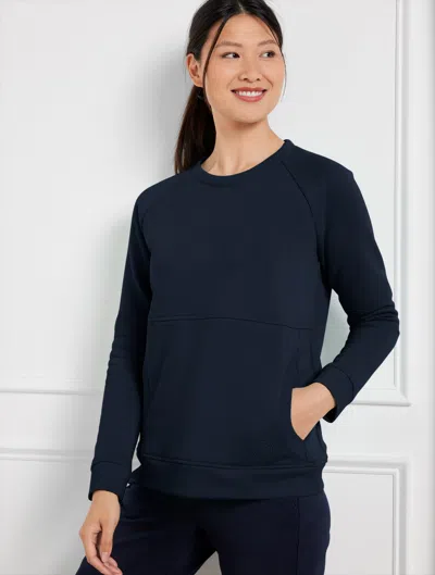 Talbots Plus Size - Classic French Terry Crewneck Sweater Pullover - Blue - 2x