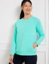 Talbots Plus Size - Classic French Terry Crewneck Sweater Pullover - Pale Turquoise - 1x  In Pale Turquoise