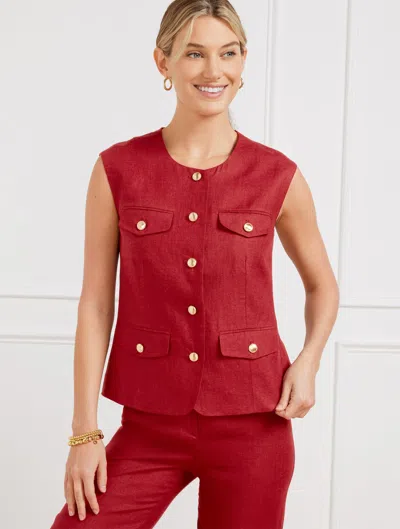 Talbots Plus Size - Classic Linen Short Vest - Sangria - 24