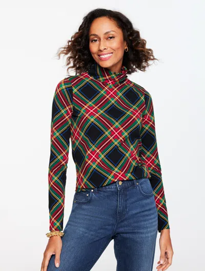 Talbots Plus Size - Classic Turtleneck Top - Jolly Tartan - Black - 3x