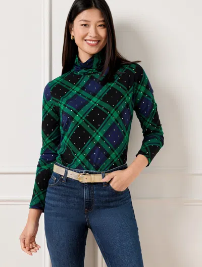 Talbots Misses - Classic Turtleneck Top Â Black Watch Plaid - Xs