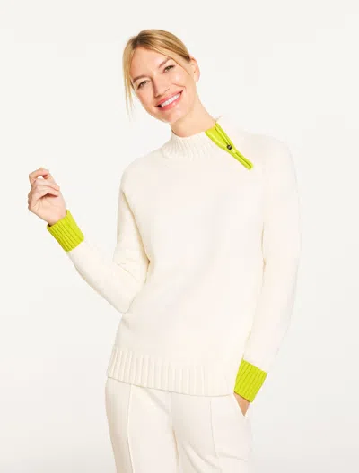 Talbots Plus Size - Colorblock Zip Mockneck Sweater - Ivory - 3x  In Multi