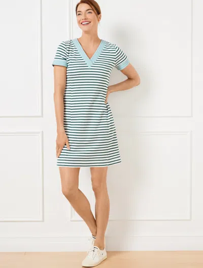 Talbots Plus Size - Contrast Trim V-neck T-shirt Dress - White/heritage Green - 1x  In White,heritage Green
