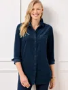 Talbots Misses - Corduroy Boyfriend Shirt - Blue - Xs - 100% Cotton