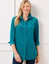 Talbots Petite - Corduroy Boyfriend Shirt - Teal Ocean - 2xs - 100% Cotton  In Teal Ocean