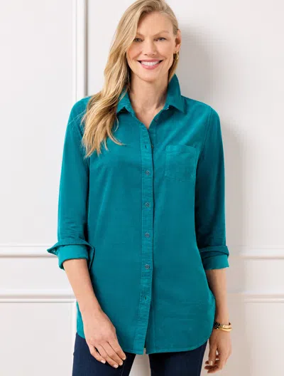 Talbots Petite - Corduroy Boyfriend Shirt - Teal Ocean - 2xs - 100% Cotton