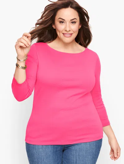 Talbots Plus Size - Cotton Bateau Neck T-shirt - Pink Punch - 2x  In Pink Punch
