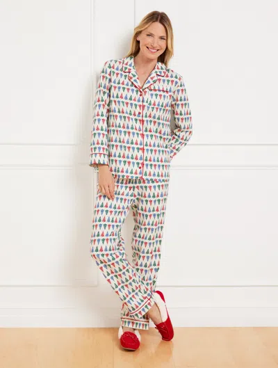 Talbots Plus Size - Cotton Flannel Sleep Set - Festive Tree - Ivory - 3x