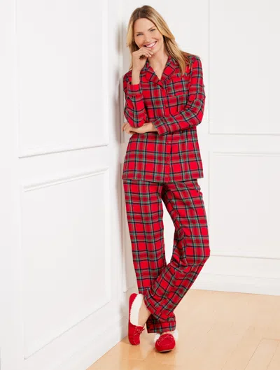 Talbots Plus Size - Cotton Flannel Sleep Set - Solstice Plaid - Red - 2x