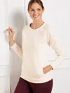 Talbots Plus Size - Cotton French Terry Crewneck Sweater Pullover - Nep Heather - Ivory - X  In Ivory