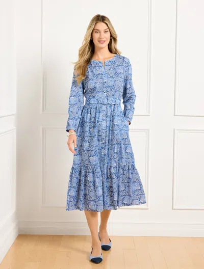 Talbots Plus Size - Cotton Voile Shirtdress - Buoyant Blossoms - Navy Blue Dusk/ivory - 24  In Navy Blue Dusk,ivory