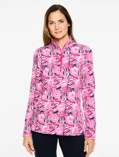 Talbots Plus Size - Cozy Cloud Half-zip Pullover Sweater - Dancing Floral - Pink Peacock/ink - 3x  In Multi