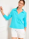 Talbots Plus Size - Cozy Crush Johnny Collar Pullover Sweater - Aqua Splash - 3x