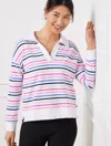 Talbots Cozy Crush Johnny Collar Pullover Sweater - Game Stripe - White - 3x  In White
